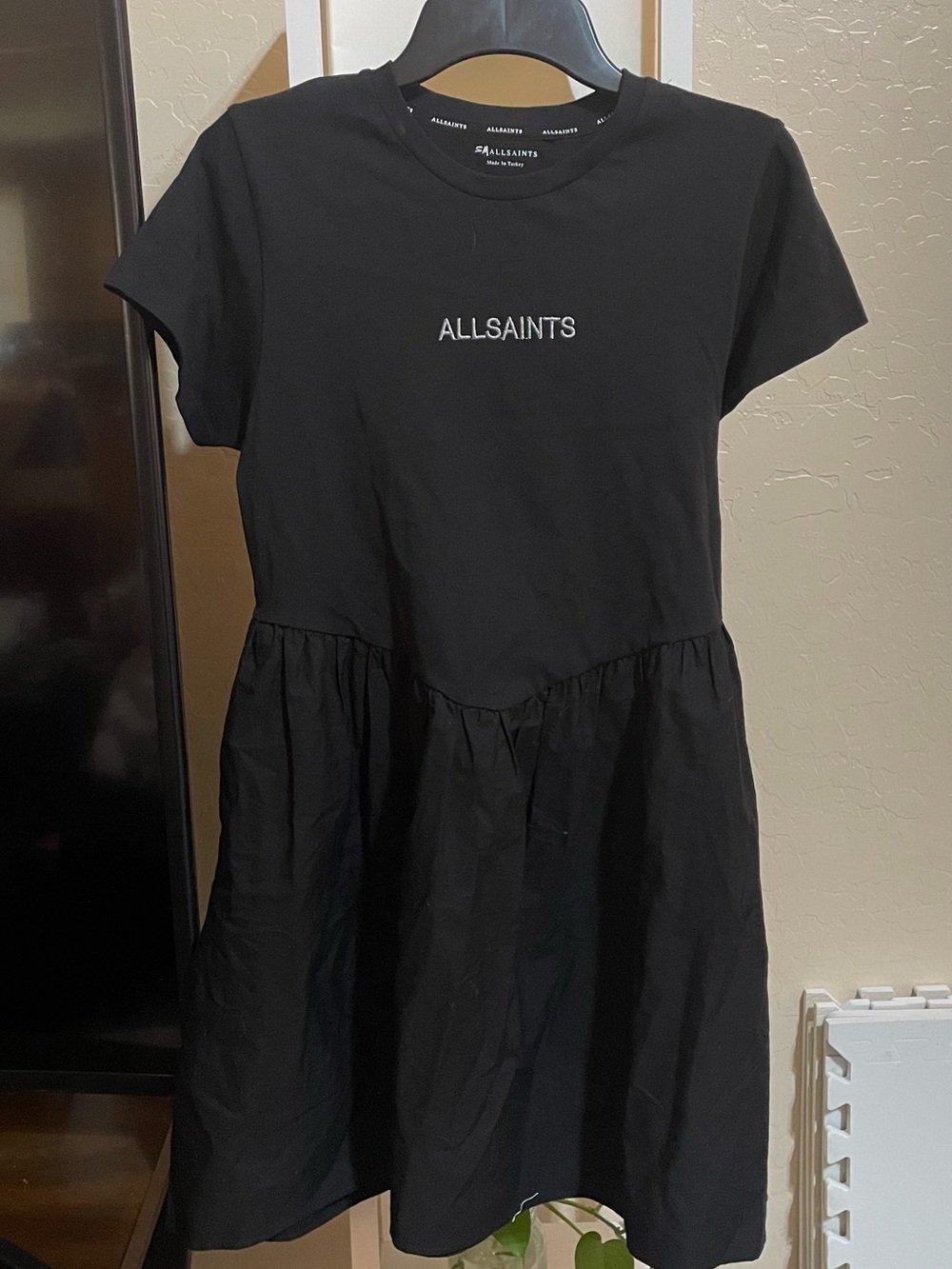All Saints Black Girls' Logo Tiered Tee Dress